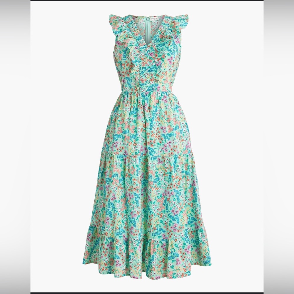 J. Crew Pink and Green Pleated Maxi Sundress